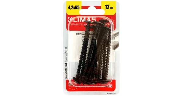 WKRĘTY PODKŁADKOWE SAMOGWINTUJĄCE 4,2x65mm PH CZARNE 12 szt KLIMAS BWPF-42065