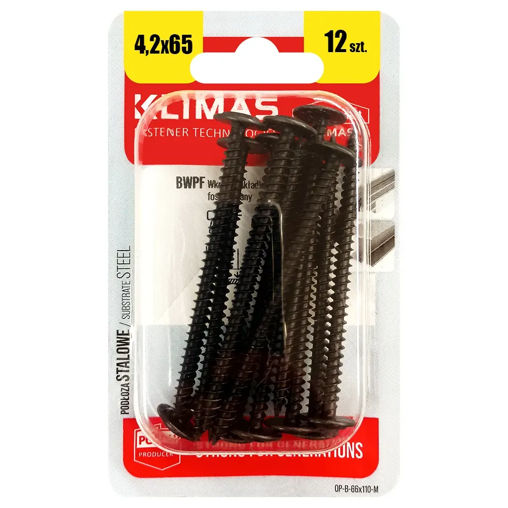 WKRĘTY PODKŁADKOWE SAMOGWINTUJĄCE 4,2x65mm PH CZARNE 12 szt KLIMAS BWPF-42065