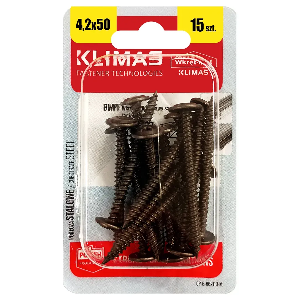 WKRĘTY PODKŁADKOWE SAMOGWINTUJĄCE 4,2x50mm PH CZARNE 15 szt KLIMAS BWPF-42050