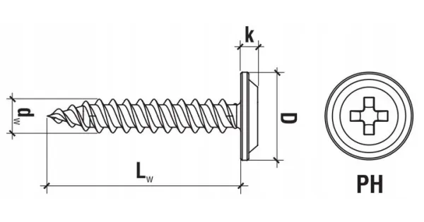 WKRĘTY PODKŁADKOWE SAMOGWINTUJĄCE 4,2x50mm PH CZARNE 15 szt KLIMAS BWPF-42050