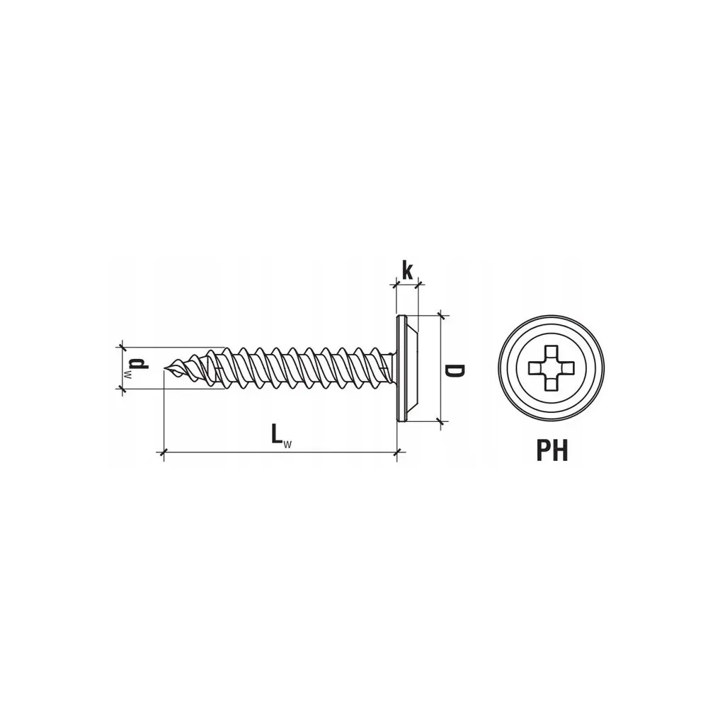 WKRĘTY PODKŁADKOWE SAMOGWINTUJĄCE 4,2x50mm PH CZARNE 15 szt KLIMAS BWPF-42050