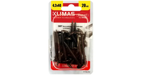 WKRĘTY PODKŁADKOWE SAMOGWINTUJĄCE 4,2x40mm PH CZARNE 20 szt KLIMAS BWPF-42040
