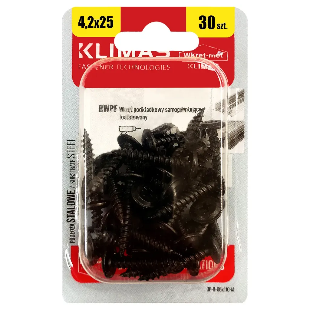 WKRĘTY PODKŁADKOWE SAMOGWINTUJĄCE 4,2x25mm PH CZARNE 30 szt KLIMAS BWPF-42025