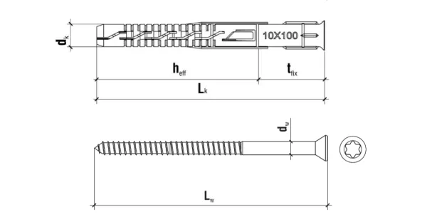 KOŁKI ROZPOROWE RAMOWE 8x100 TORX 50 szt STOŻKOWE KPS-FAST KLIMAS