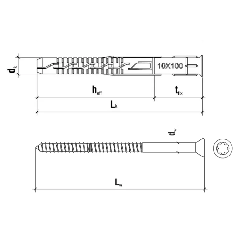 KOŁKI ROZPOROWE RAMOWE 8x100 TORX 50 szt STOŻKOWE KPS-FAST KLIMAS