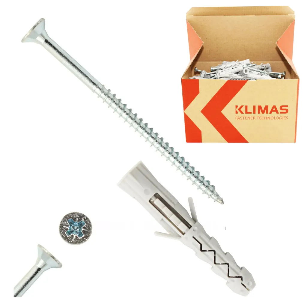 KOŁKI ROZPOROWE 10x50 Z WKRĘTEM 5x50 STOŻKOWE PZ2  DYBLE 100szt KLIMAS KRX-105050
