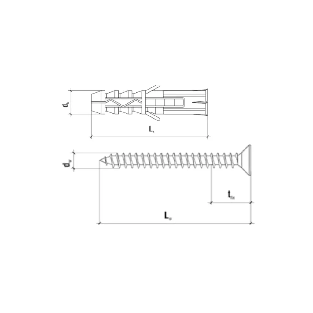 KOŁKI ROZPOROWE 10x50 Z WKRĘTEM 5x50 STOŻKOWE PZ2  DYBLE 100szt KLIMAS KRX-105050