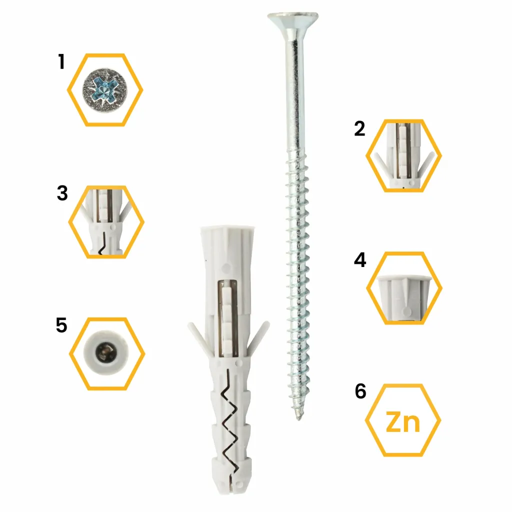 KOŁKI ROZPOROWE 10x50 Z WKRĘTEM 5x50 STOŻKOWE PZ2  DYBLE 100szt KLIMAS KRX-105050