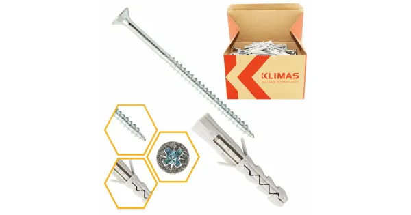 KOŁKI ROZPOROWE 10x50 Z WKRĘTEM 5x50 STOŻKOWE PZ2  DYBLE 100szt KLIMAS KRX-105050