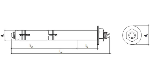 KOTWA STALOWA 14x180 DO BETONU DWUROZPOROWA Z NAKRĘTKĄ PODKŁADKOWĄ 15szt    KLIMAS LTP-14180