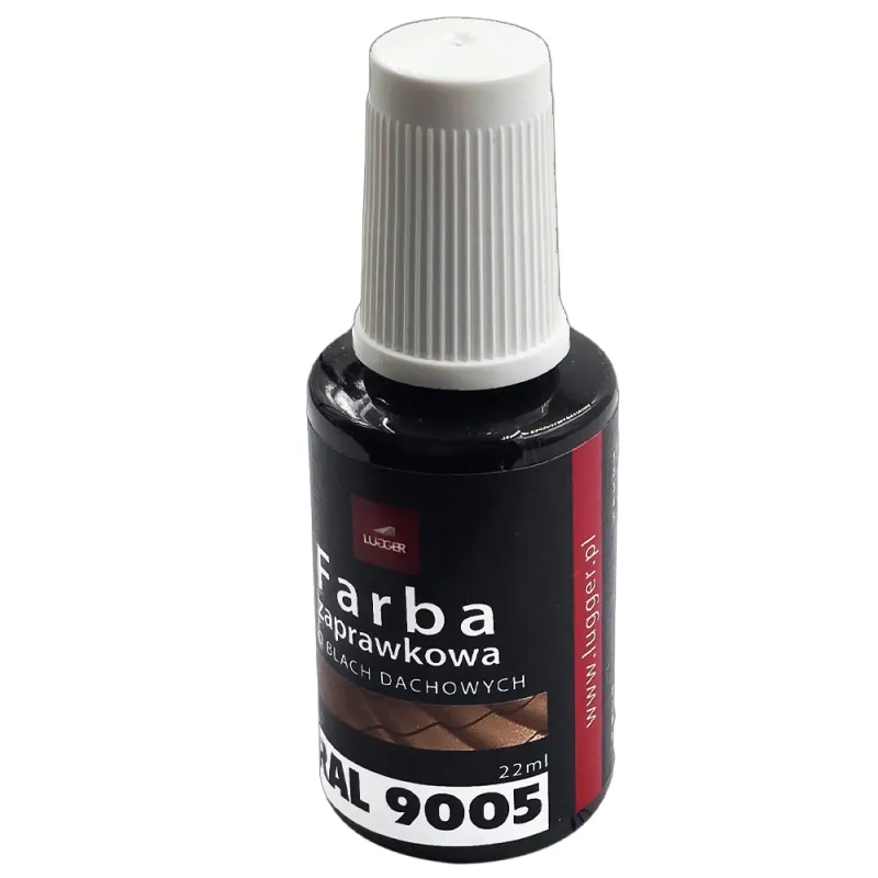 FARBA ZAPRAWKOWA CZARNA DO BLACH DACHOWYCH STALOWYCH 22ml RAL 9005 LUGGER