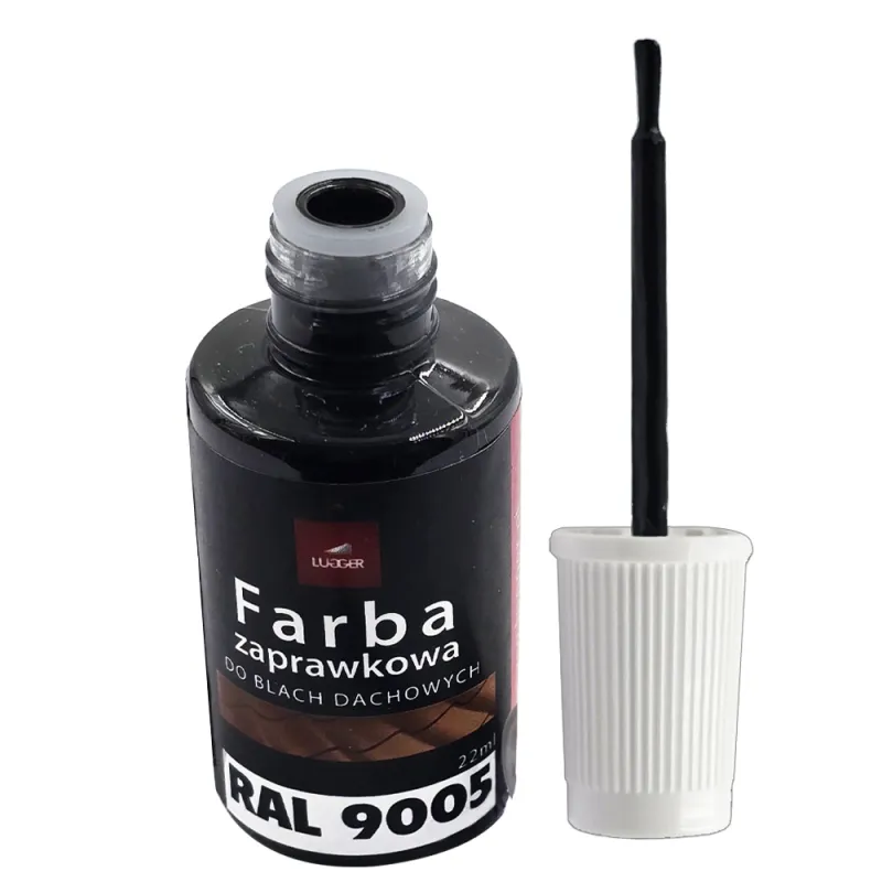 FARBA ZAPRAWKOWA CZARNA DO BLACH DACHOWYCH STALOWYCH 22ml RAL 9005 LUGGER