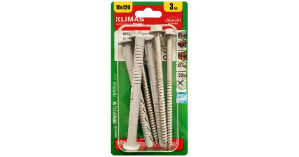 KOŁKI ROZPOROWE RAMOWE 10x120 KLUCZYK TORX BLISTER 3szt KLIMAS BKPK-10115