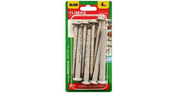 KOŁKI ROZPOROWE RAMOWE 10x100 KLUCZYK TORX BLISTER 4szt KLIMAS BKPK-10100