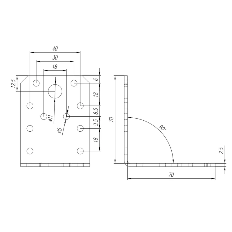 KL2 KĄTOWNIK ŁĄCZNIKOWY CIESIELSKI MONTAŻOWY 70x70x55x2,5 OCYNK 10szt