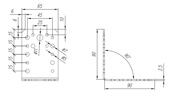 KL4 KĄTOWNIK ŁĄCZNIKOWY CIESIELSKI MONTAŻOWY 90x90x65x2,5 OCYNK 10szt