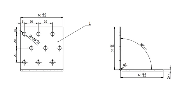 KM4 KĄTOWNIK MONTAŻOWY ŁĄCZNIK CIESIELSKI 60x60x60 OCYNK 10szt DOMAX