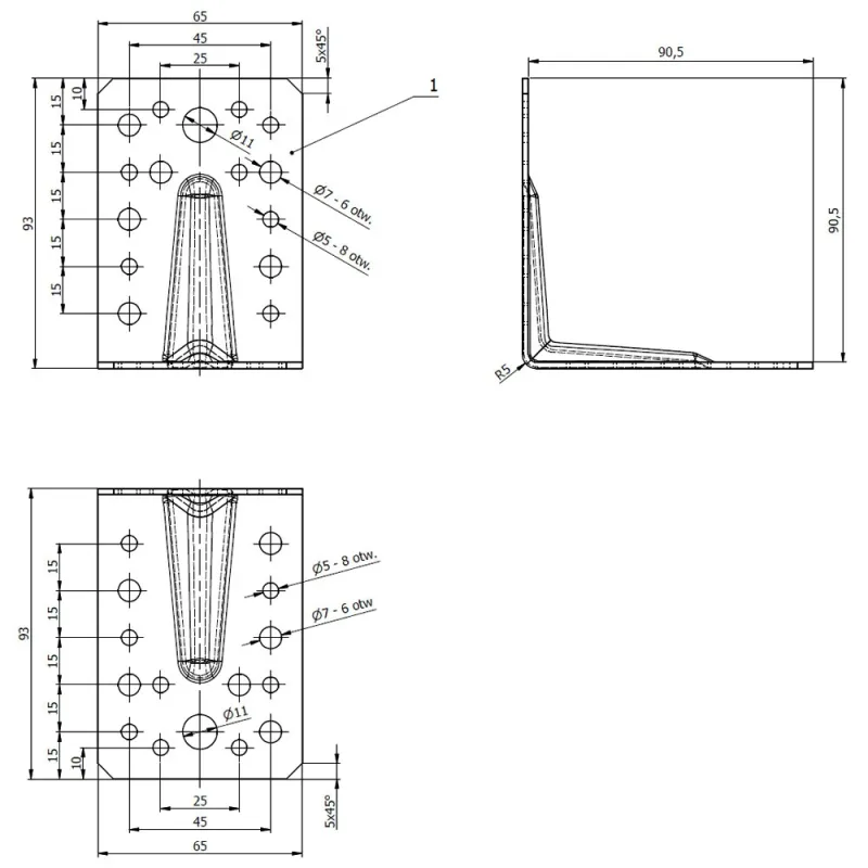 KPL1 KĄTOWNIK MONTAŻOWY ŁĄCZNIK CIESIELSKI 90x90x65x2 10szt OCYNK DOMAX