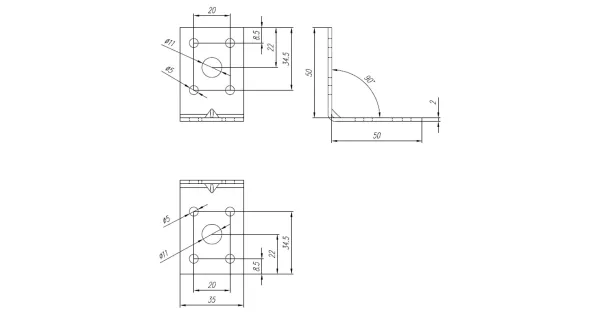 KPL5 KĄTOWNIK MONTAŻOWY ŁĄCZNIK CIESIELSKI 50x50x35x2 10szt OCYNK DOMAX