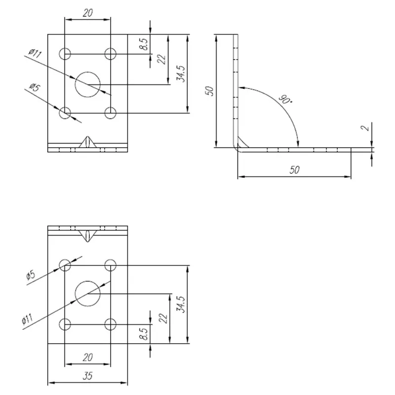 KPL5 KĄTOWNIK MONTAŻOWY ŁĄCZNIK CIESIELSKI 50x50x35x2 10szt OCYNK DOMAX