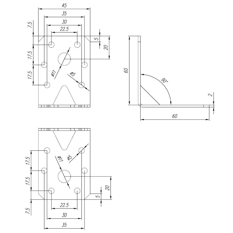 KPL6 KĄTOWNIK MONTAŻOWY ŁĄCZNIK CIESIELSKI 60x60x45x2 10szt OCYNK DOMAX