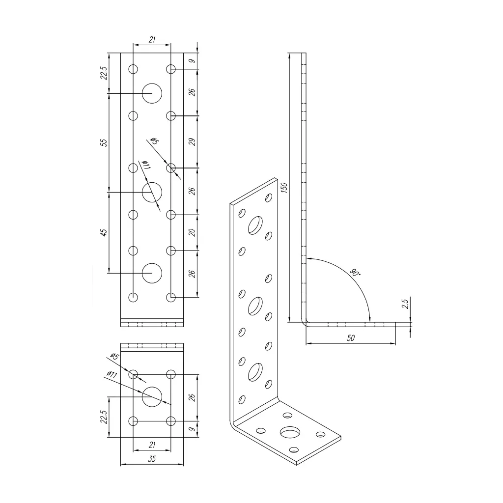 KL3 KĄTOWNIK CIESIELSKI 50x150x35x2,5 OCYNK 1szt