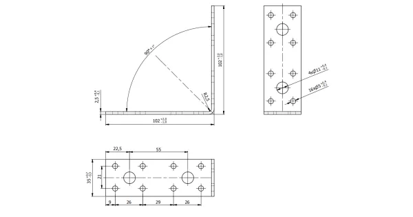 KL6 KĄTOWNIK CIESIELSKI 102x102x102x35x2,5 OCYNK 1szt