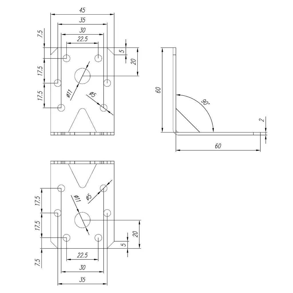 KPL6 KĄTOWNIK MONTAŻOWY 60x60x45x2 1szt OCYNK