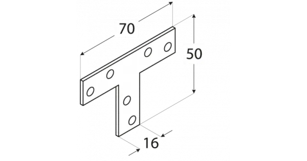 KT1 ŁĄCZNIK TYPU T KĄTOWNIK PŁASKI 70x50x16 1szt
