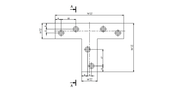 KT1 ŁĄCZNIK TYPU T KĄTOWNIK PŁASKI 70x50x16 1szt