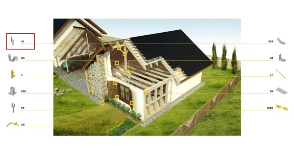 LK3 ŁĄCZNIK KROKWIOWY 210x32x2 LEWY 1szt OCYNK