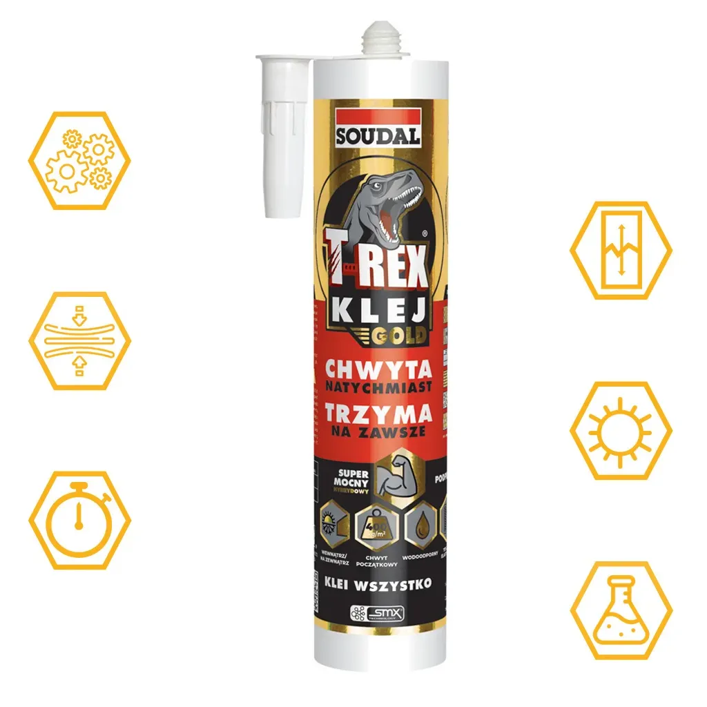 KLEJ MONTAŻOWY T-REX GOLD MOCNY HYBRYDOWY 290ml SOUDAL