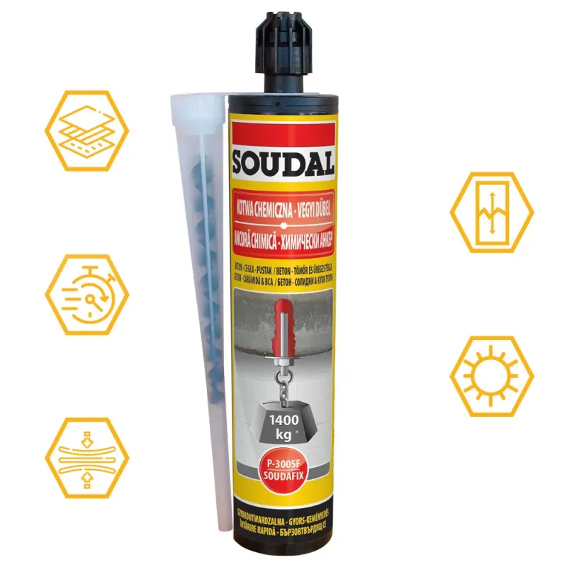 KOTWA CHEMICZNA SOUDAFIX P300-SF BŁYSKAWICZNIE WIĄŻĄCA 280ml SOUDAL