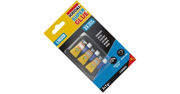KLEJ CYJANOAKRYLOWY SEKUNDOWY SUPERSZYBKI SUPER GLUE LIQUID 1g SOUDAL 3szt