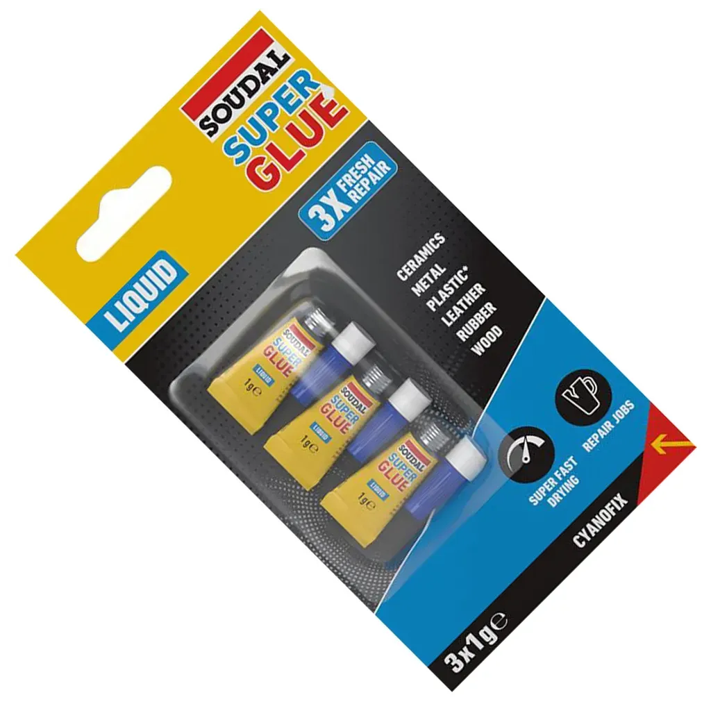 KLEJ CYJANOAKRYLOWY SEKUNDOWY SUPERSZYBKI SUPER GLUE LIQUID 1g SOUDAL 3szt