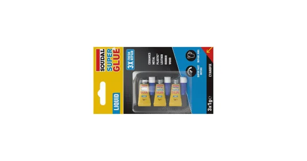 KLEJ CYJANOAKRYLOWY SEKUNDOWY SUPERSZYBKI SUPER GLUE LIQUID 1g SOUDAL 3szt