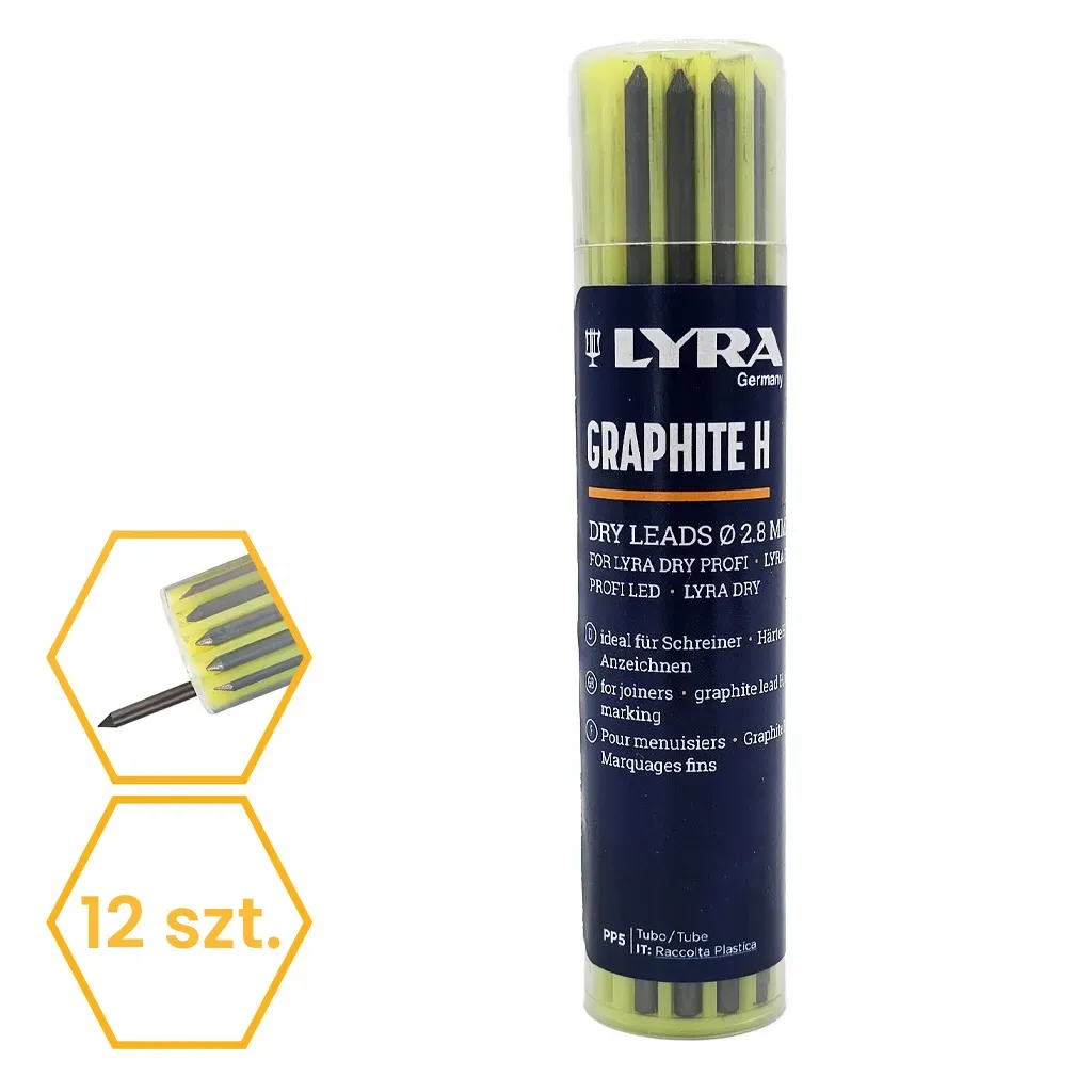 WKŁADY DO OŁÓWKA RYSIKI ZNACZNIKI PROFI DRY 2,8mm GRAFIT H LYRA 12 szt