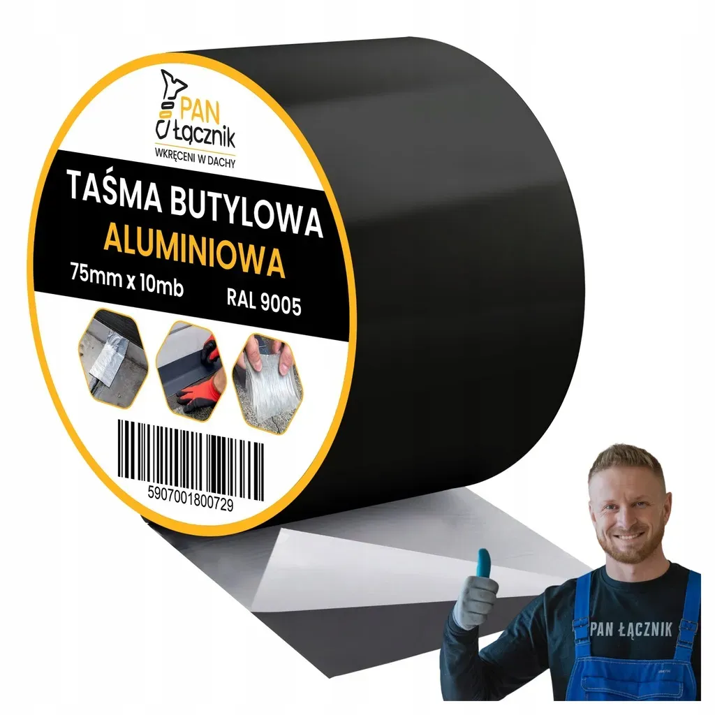 Taśma Butylowa Dekarska Aluminiowa 75mm 10mb Czarna Dachowa Uszczelniająca