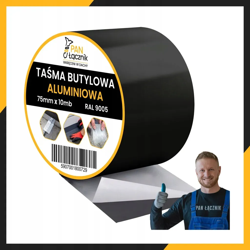 Taśma Butylowa Dekarska Aluminiowa 75mm 10mb Czarna Dachowa Uszczelniająca