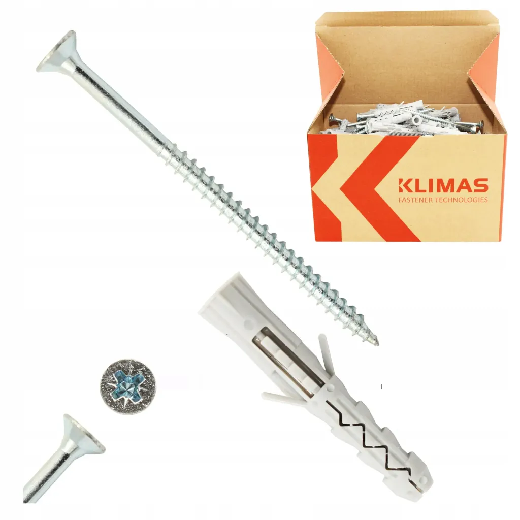 KOŁKI ROZPOROWE 10x60 Z WKRĘTEM 6x80 STOŻKOWE PZ3 DYBLE 100szt KLIMAS KRX-106080