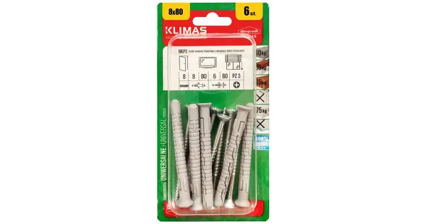 KOŁKI ROZPOROWE RAMOWE 8x80 STOŻKOWE PZ3 BLISTER 6szt KLIMAS BKPS-08080