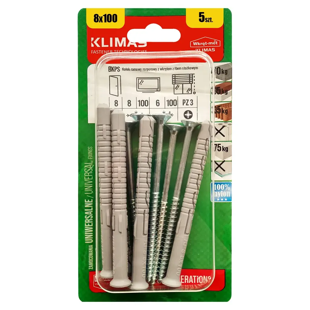 KOŁKI ROZPOROWE RAMOWE 8x80 STOŻKOWE PZ3 BLISTER 6szt KLIMAS BKPS-08100