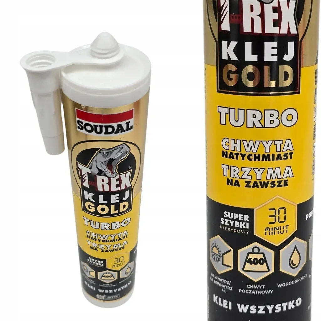 Klej Montażowy Błyskawiczny Biały Soudal T-rex Gold Turbo Szybki 290ml