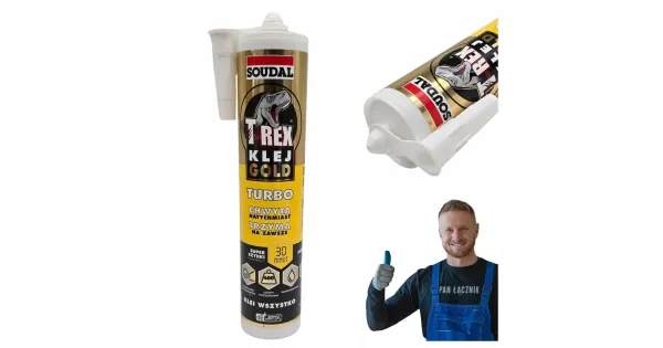 Klej Montażowy Błyskawiczny Biały Soudal T-rex Gold Turbo Szybki 290ml