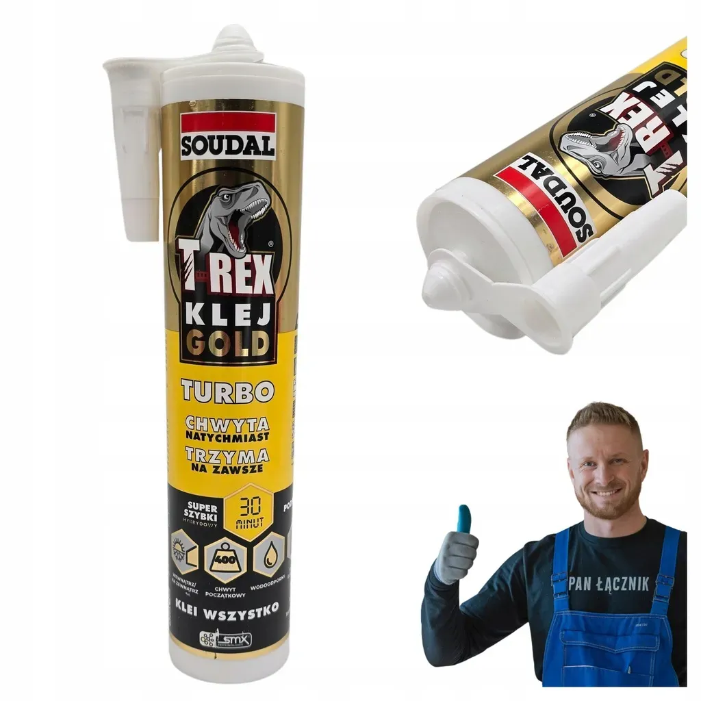 Klej Montażowy Błyskawiczny Biały Soudal T-rex Gold Turbo Szybki 290ml