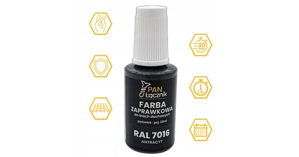 FARBA ZAPRAWKOWA ANTRACYT DO BLACH DACHOWYCH 22ml RAL7016 PAN ŁĄCZNIK