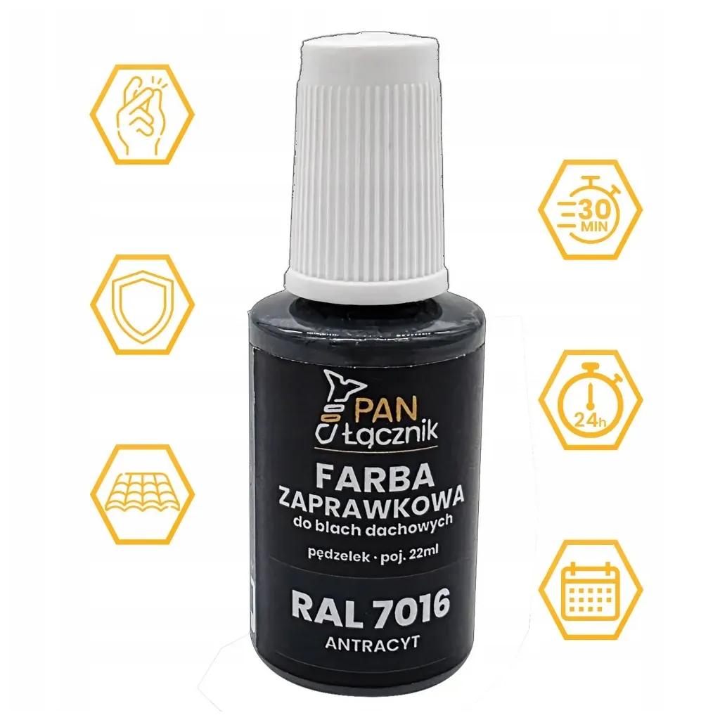 FARBA ZAPRAWKOWA ANTRACYT DO BLACH DACHOWYCH 22ml RAL7016 PAN ŁĄCZNIK