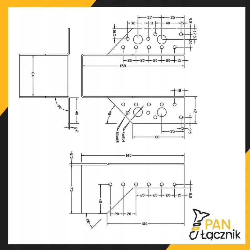 Wieszak Belki Wspornik Łącznik Ciesielski Ocynkowany 64x158x75 WB16 1szt