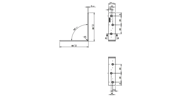 KĄTOWNIK ŁĄCZNIK STALOWY MONTAŻOWY DO DREWNA 80x80x19x2mm KW80 OCYNK 1szt