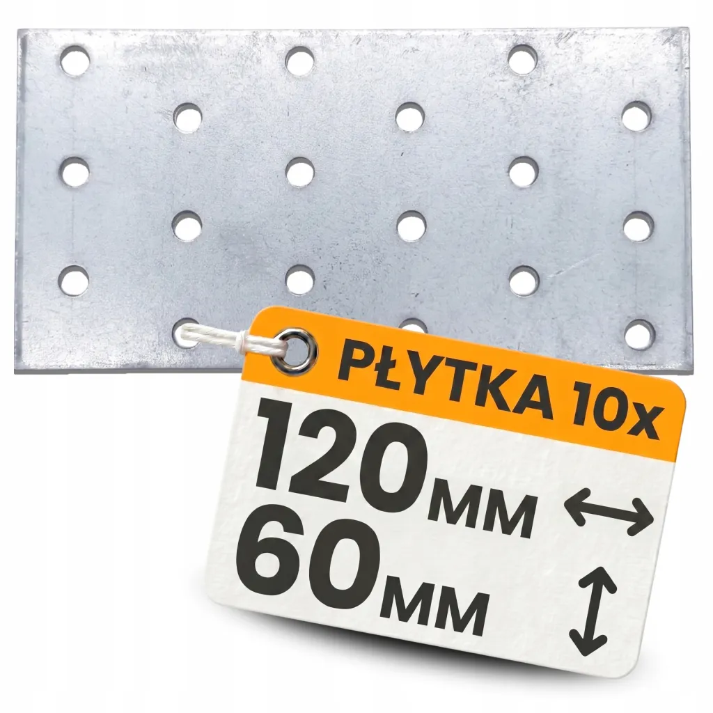 Płytka Perforowana Łącznik Ciesielki PP7 Płaskownik 120x60x2,0 Ocynk 10szt